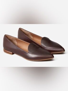 NIB [Everlane] Pointed Flat Slip-On Loafers Dark Brown Italian Leather Women's 7